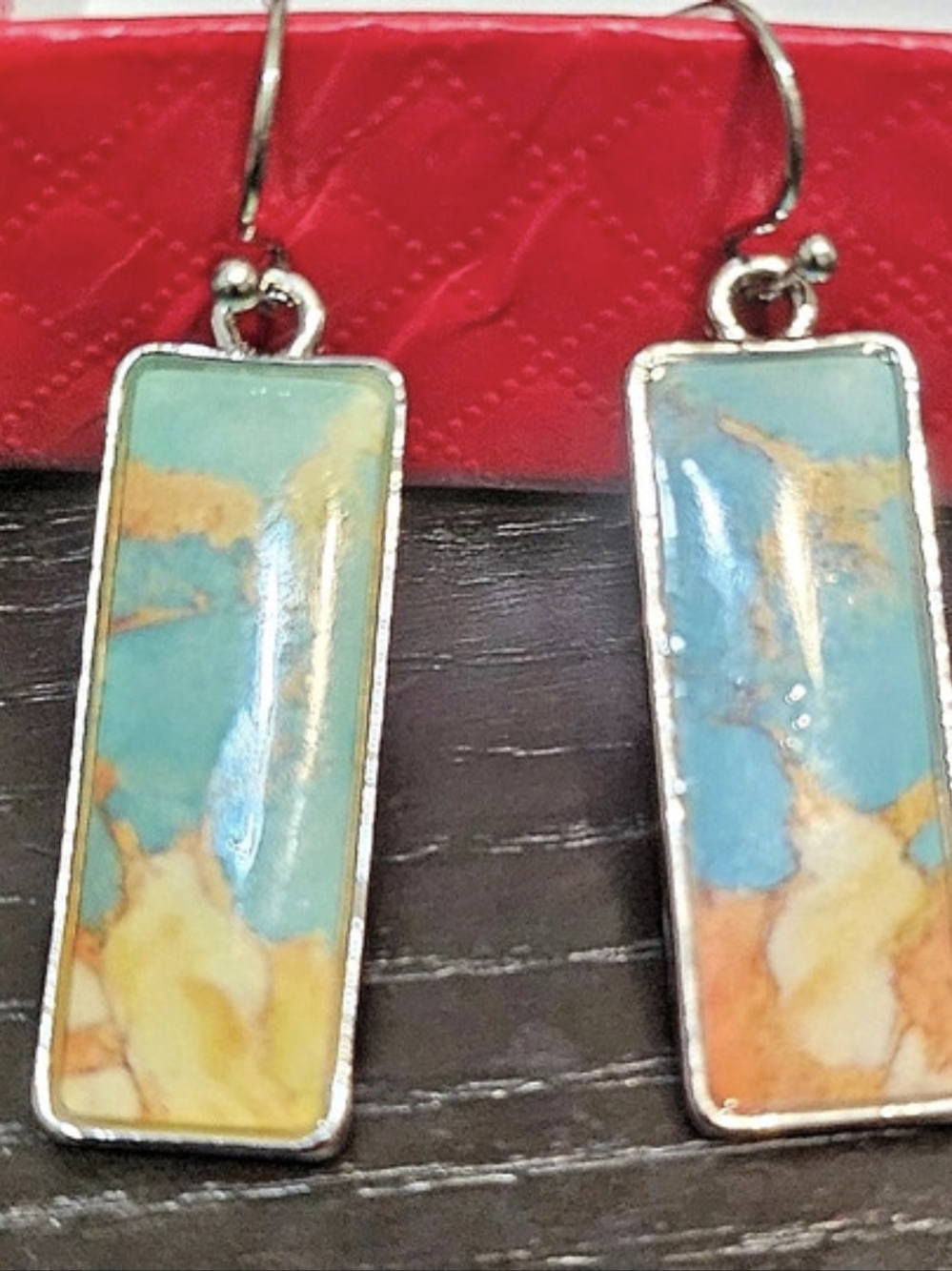 Blue & Yellow Abstract Drop Earrings Like New